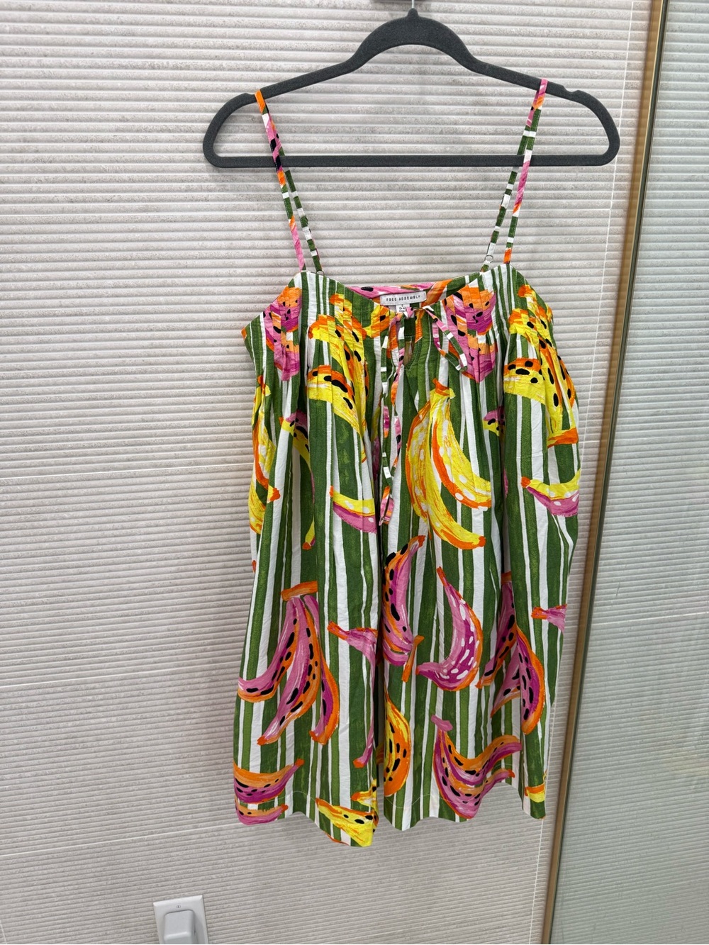 Free Assembly Colorful Fruit-Print Green Stripe Spaghetti Strap Top
